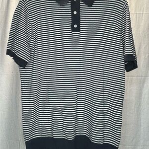 Onia Black and White Striped Polo Shirt